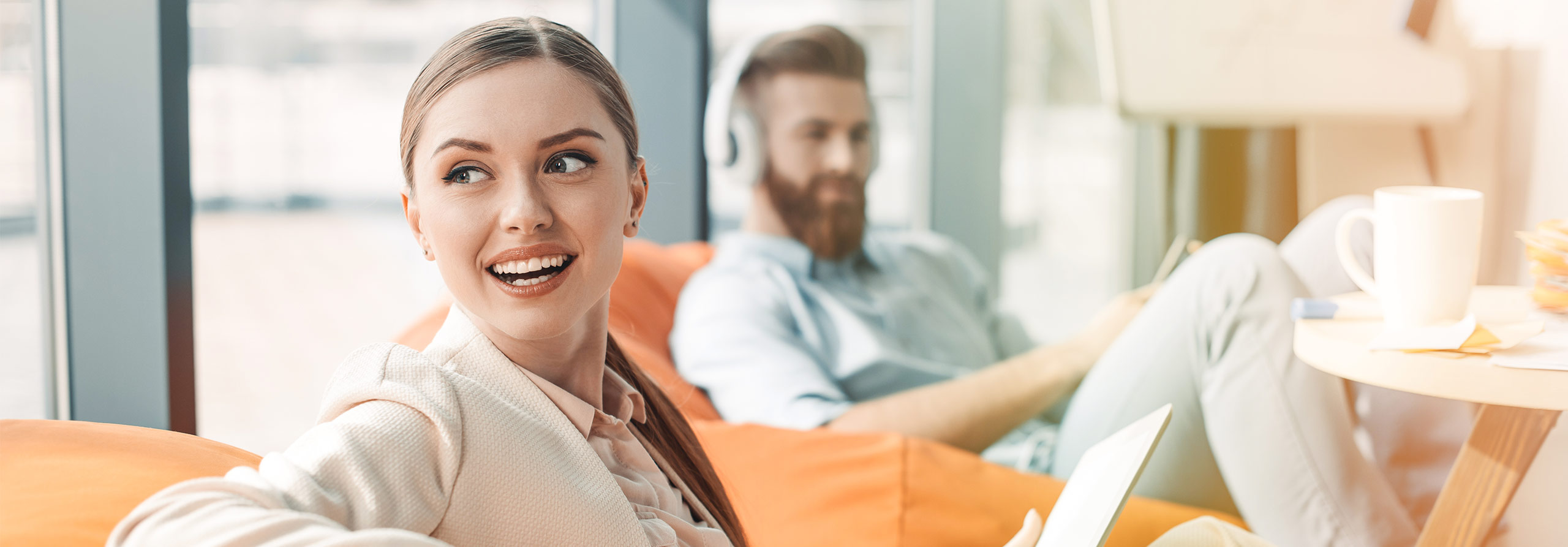 Two people business casual. 